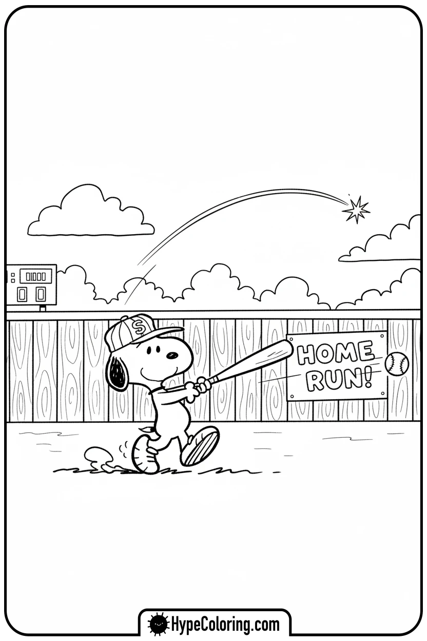 snoopy-hitting-baseball - snoopy coloring pages