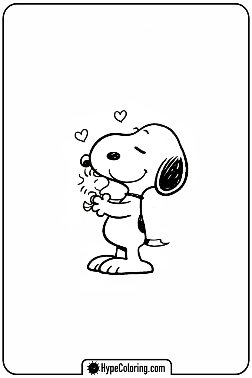 snoopy-hugging-woodstock - snoopy coloring pages