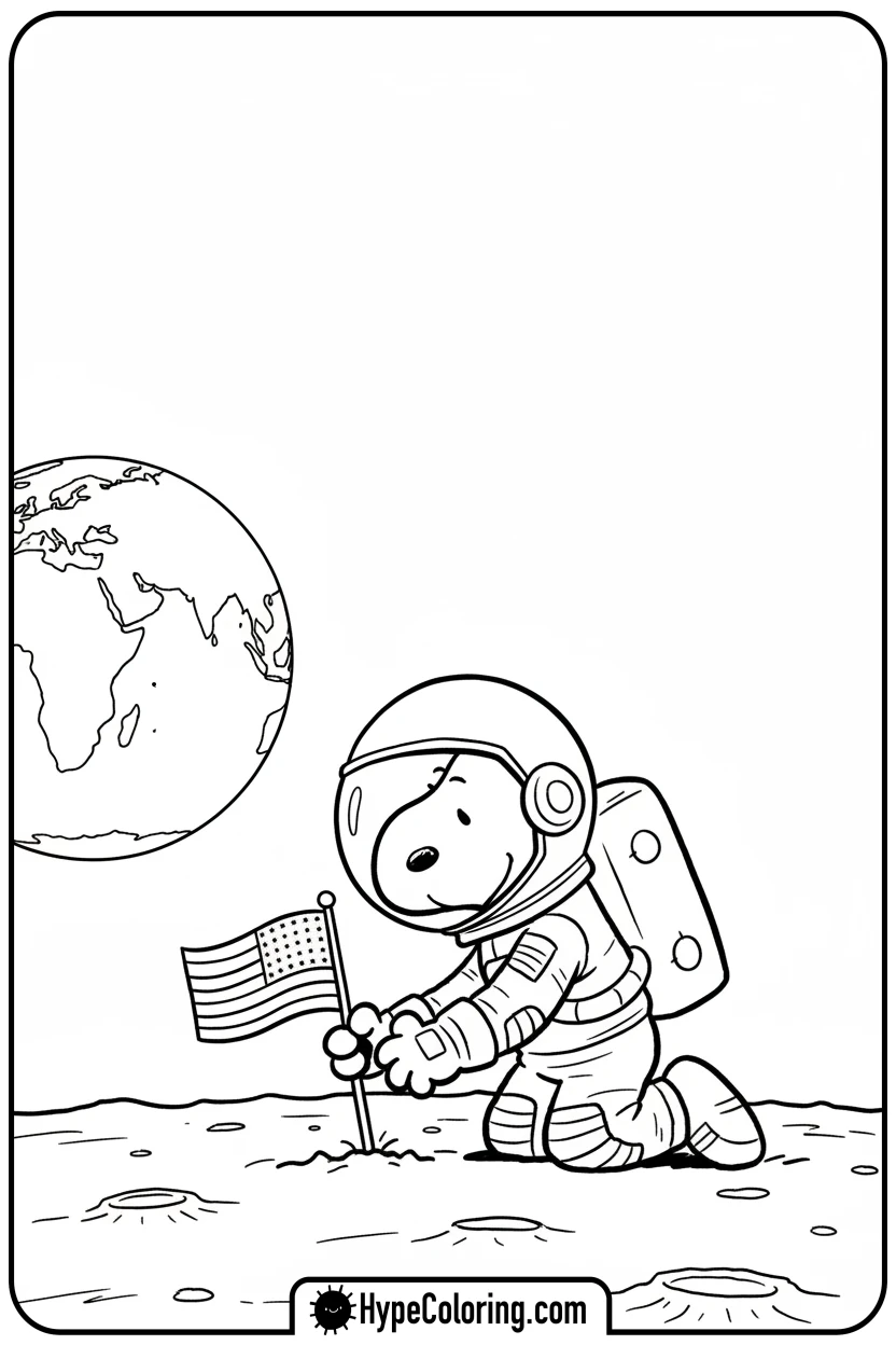 snoopy-astronaut-on-moon - snoopy coloring pages