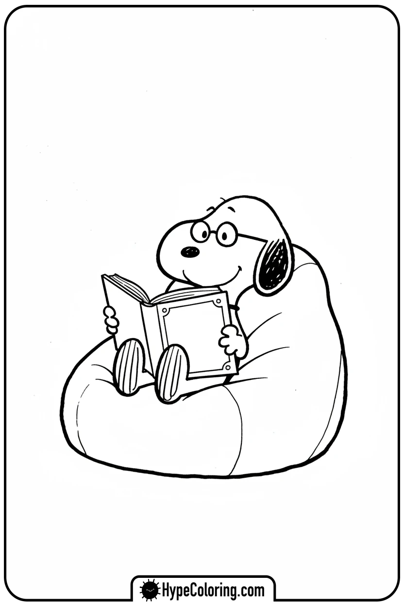 snoopy-reading-in-chair - snoopy coloring pages