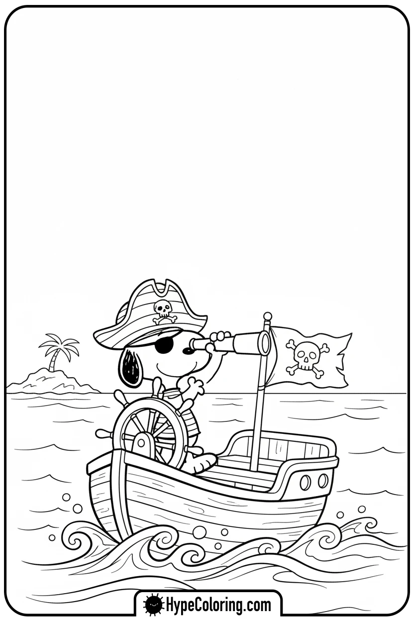 pirate-snoopy-on-boat - snoopy coloring pages