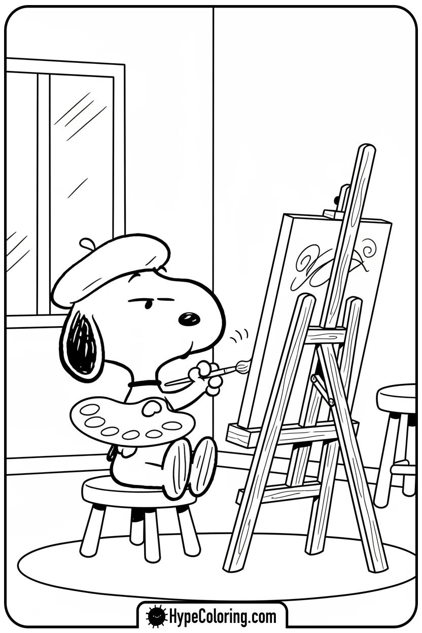 snoopy-artist-painting - snoopy coloring pages