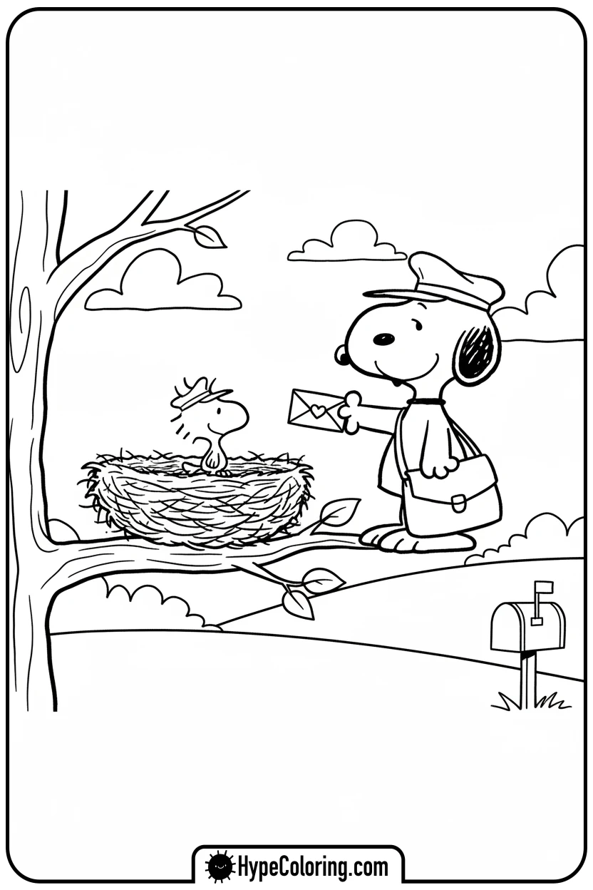 snoopy-mailman-delivering-letter - snoopy coloring pages