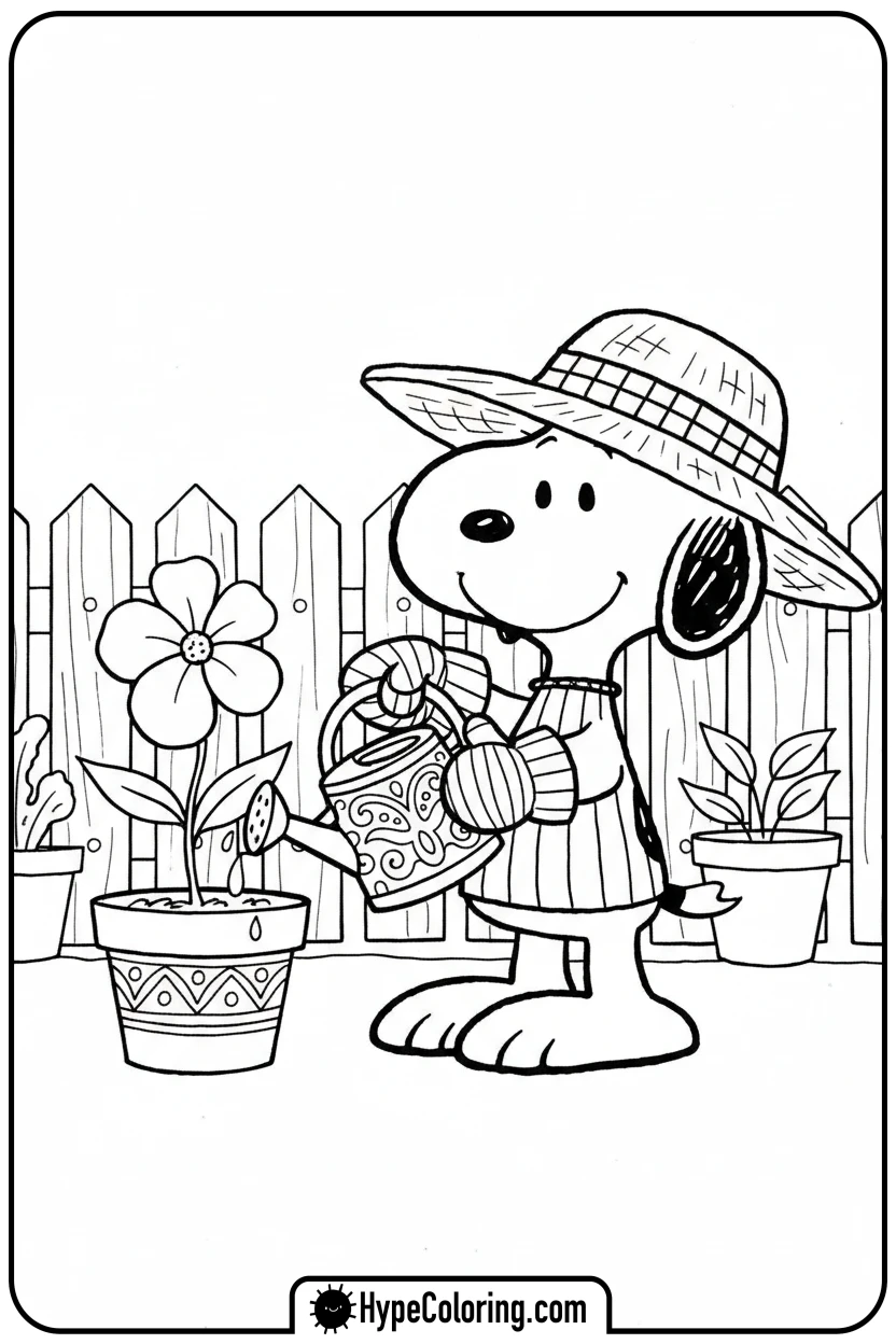 snoopy-gardener-watering-plant - snoopy coloring pages