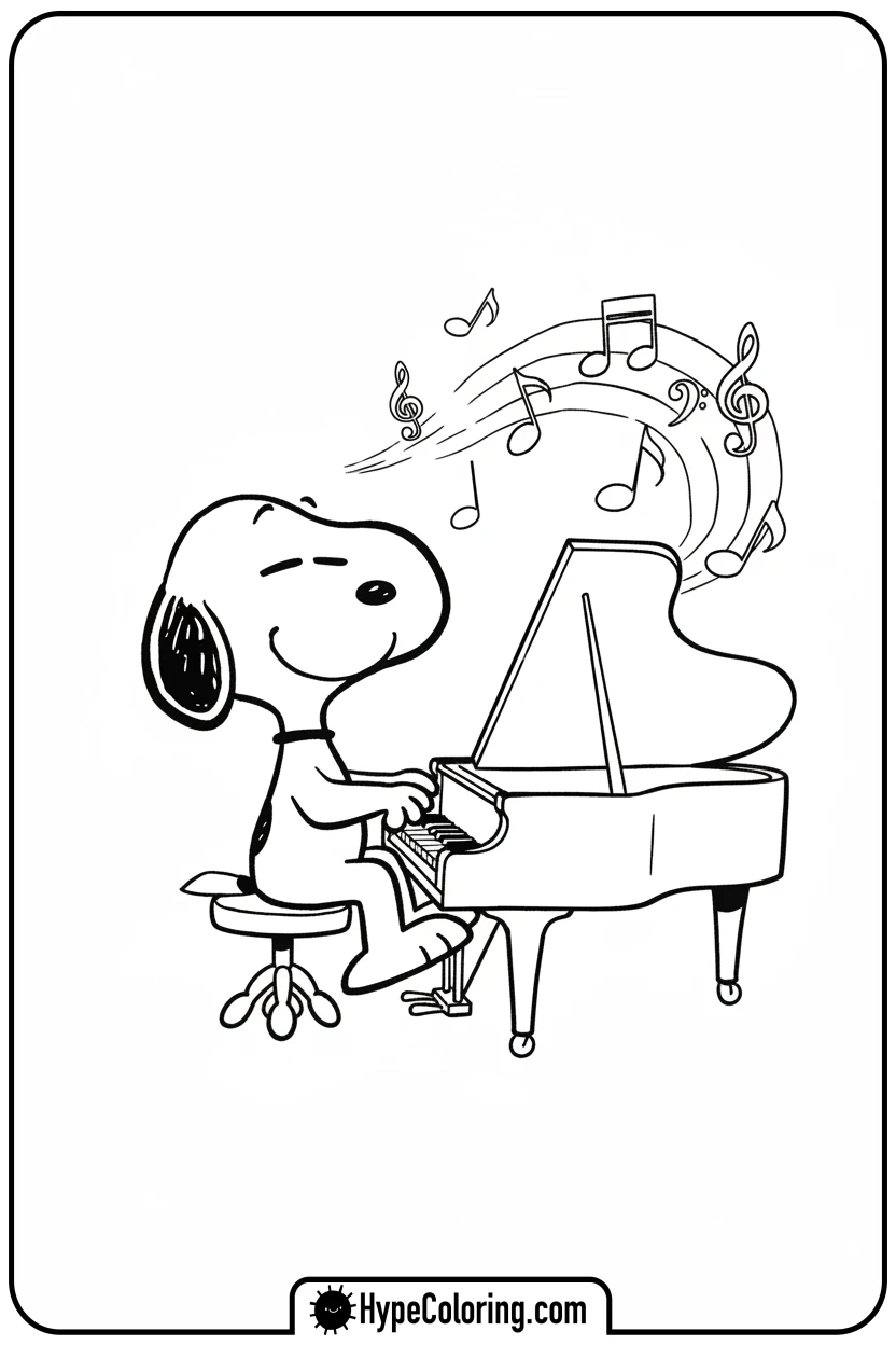 snoopy-playing-toy-piano - snoopy coloring pages