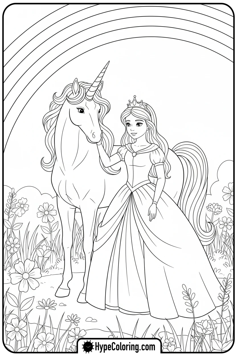 princess-with-unicorn - princess coloring pages printable