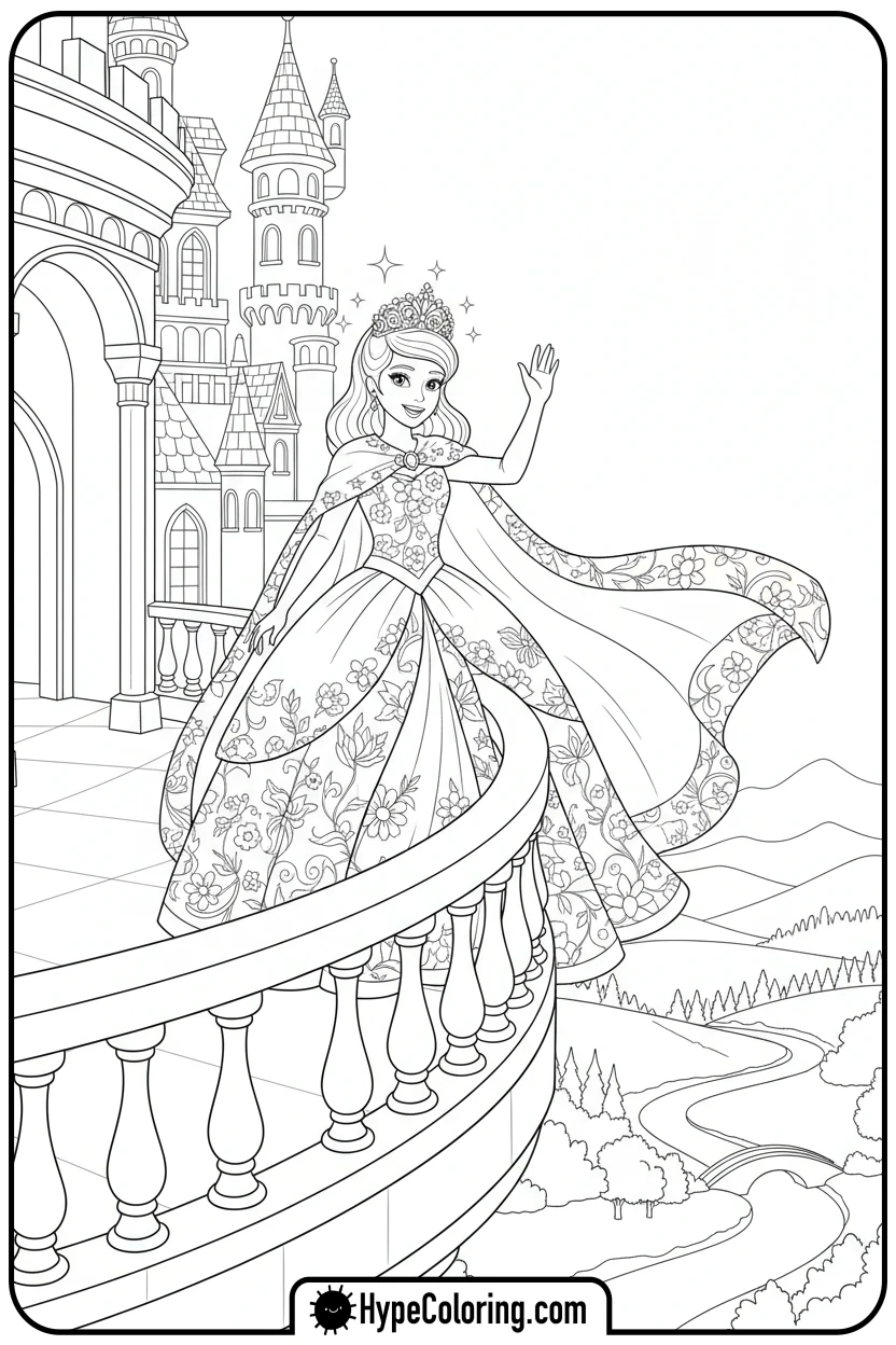 princess-waving-from-balcony - princess coloring pages printable
