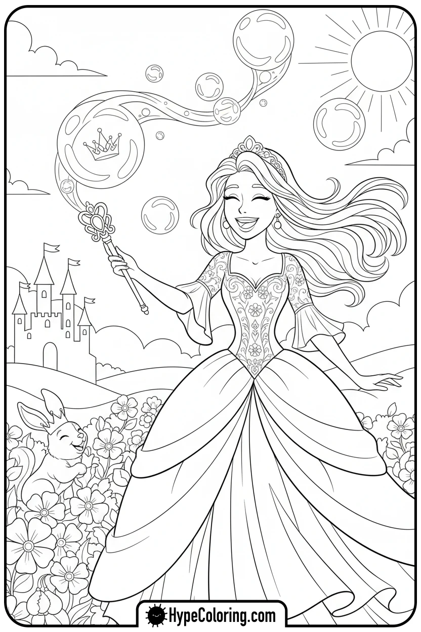 princess-blowing-bubbles - princess coloring pages printable