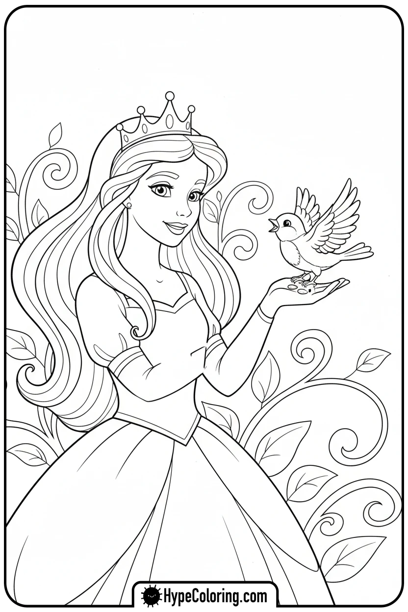princess-feeding-bird - princess coloring pages printable