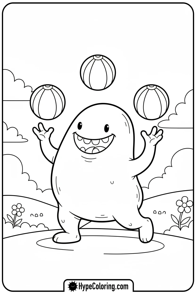 blob-monster-juggling-balls - monster coloring pages