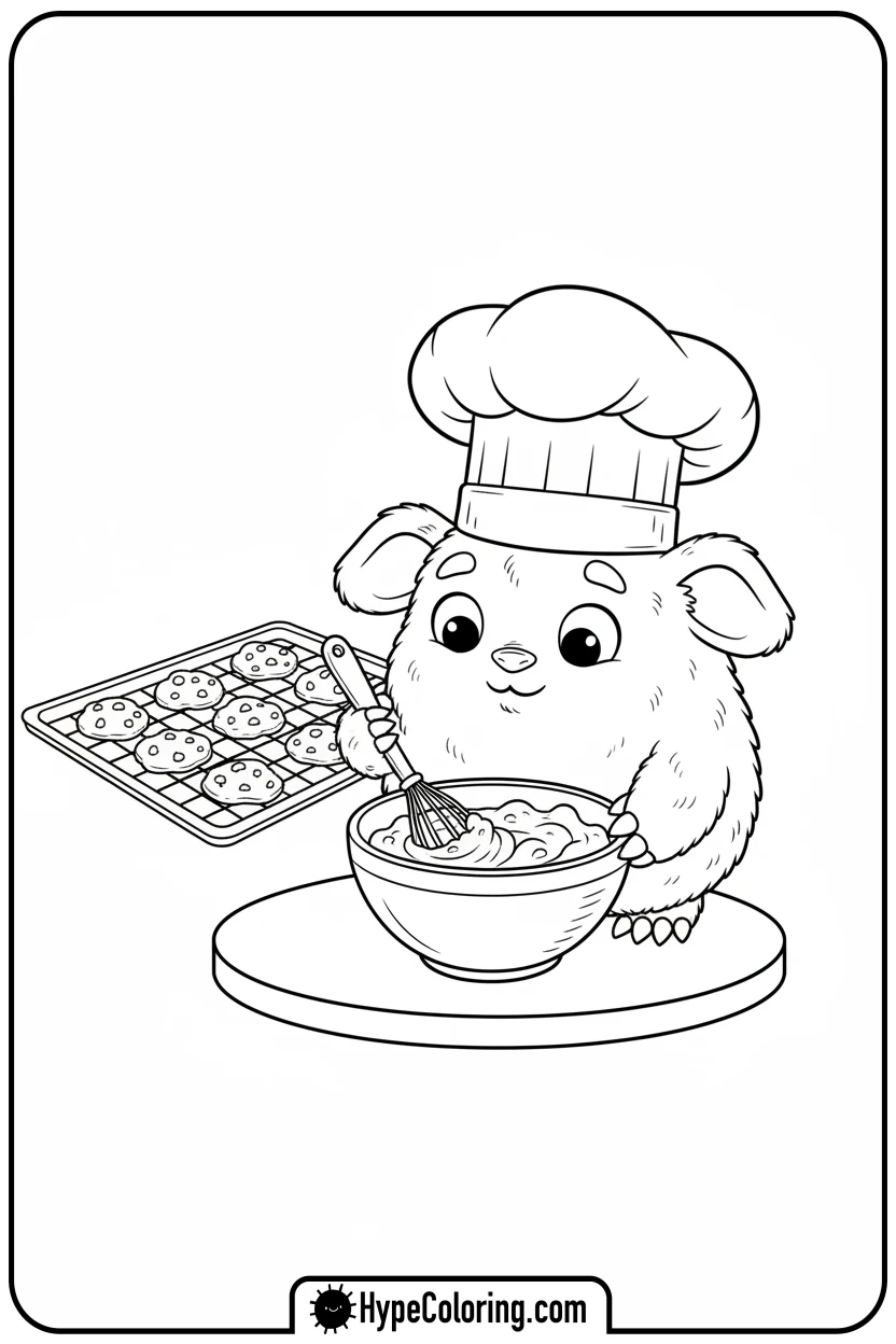 furry-monster-baking-cookies - monster coloring pages
