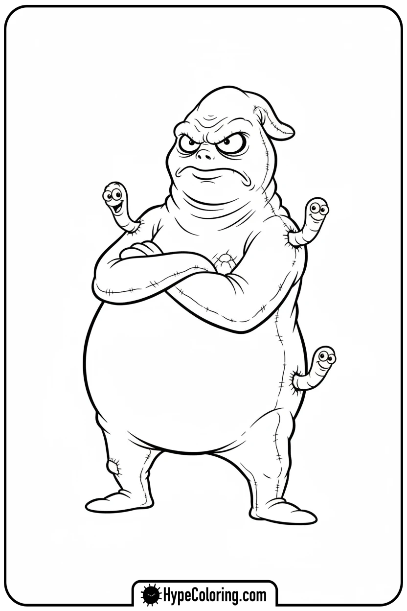 Click to download PDF grumpy-oogie-boogie-with-worms - nightmare before christmas coloring pages