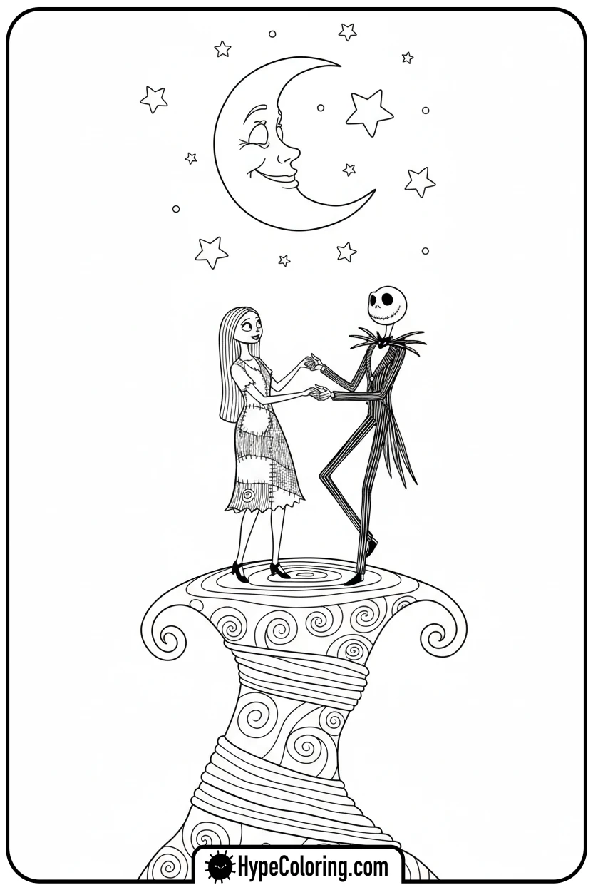 Click to download PDF jack-and-sally-dancing - nightmare before christmas coloring pages
