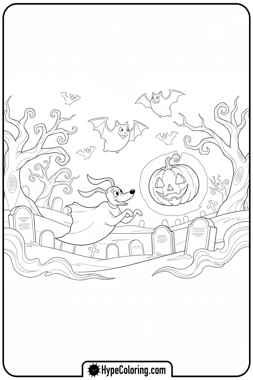 Click to download PDF zero-chasing-jack-o-lantern - nightmare before christmas coloring pages