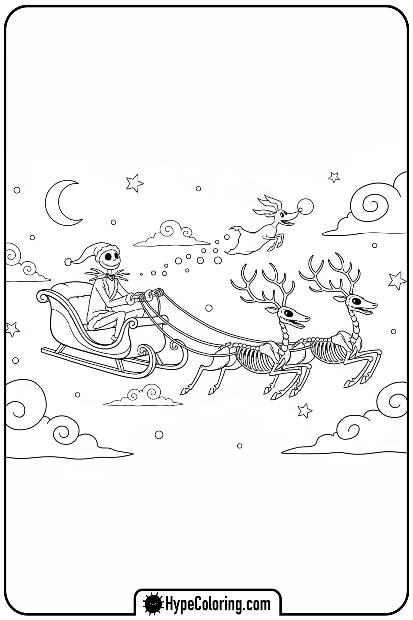 Click to download PDF jack-and-zero-flying-sleigh - nightmare before christmas coloring pages