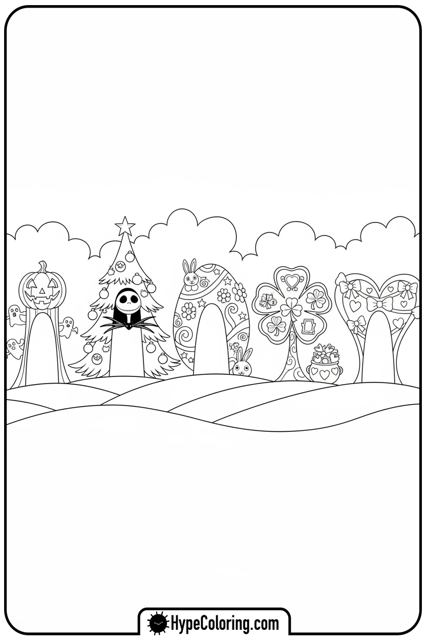 Click to download PDF jack-peeking-from-christmas-portal - nightmare before christmas coloring pages