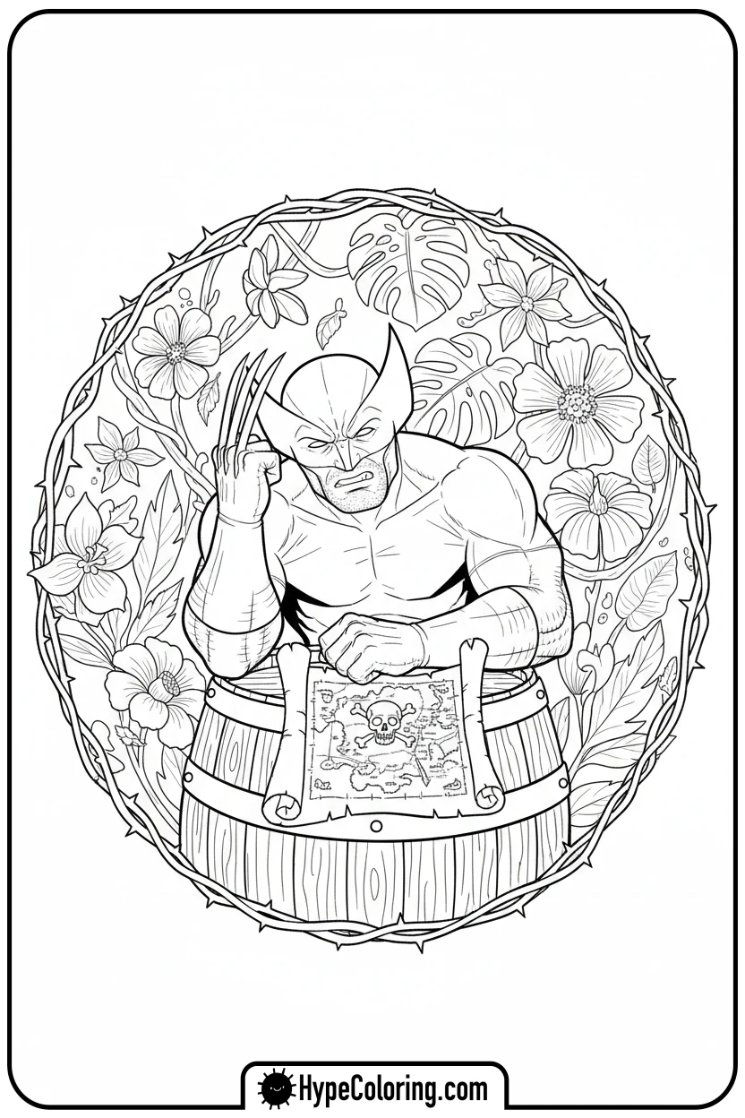 wolverine-looking-at-treasure-map - wolverine coloring page
