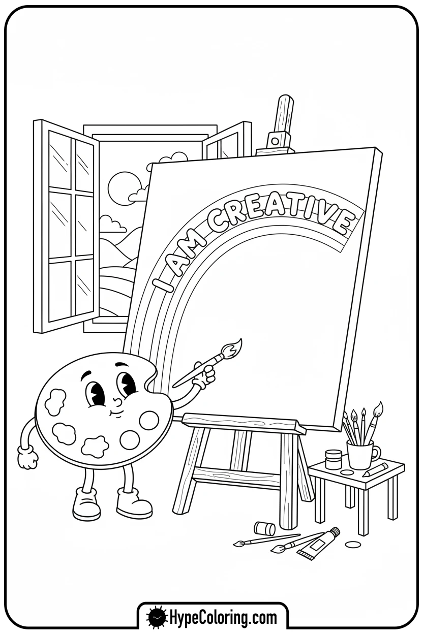 palette-character-painting-rainbow-i-am-creative - affirmation coloring pages