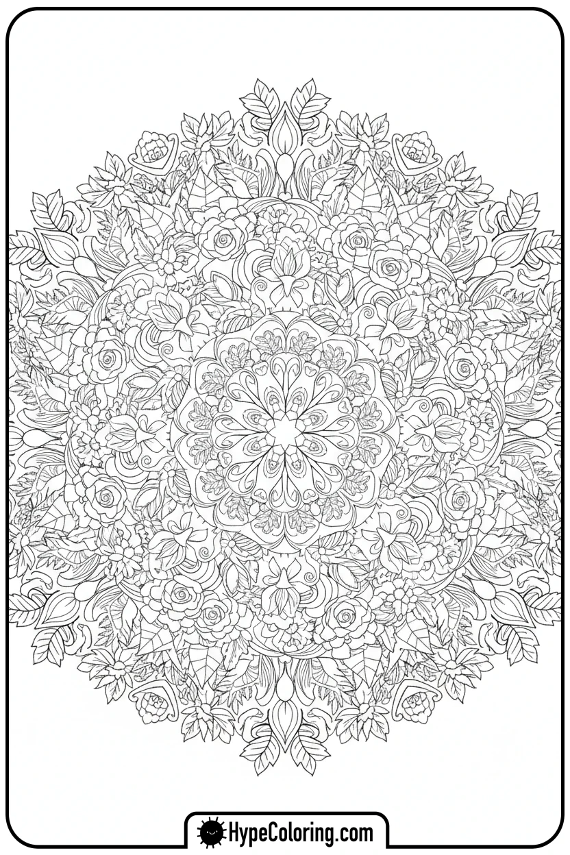 floral-mandala-pattern - adult coloring flower pages
