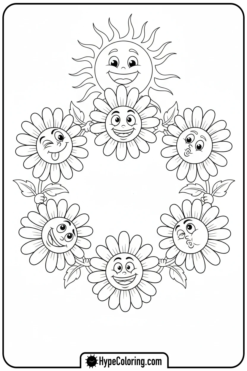 dancing-daisies-circle - adult coloring flower pages