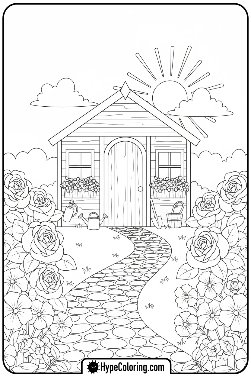 garden-path-with-flowers - adult coloring flower pages