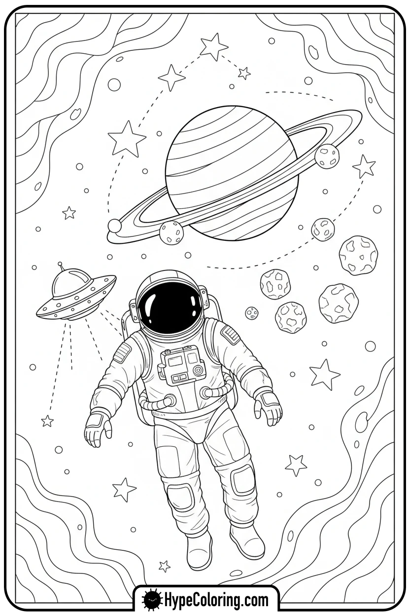 astronaut-adding-space-rocks-to-planet - addition coloring pages