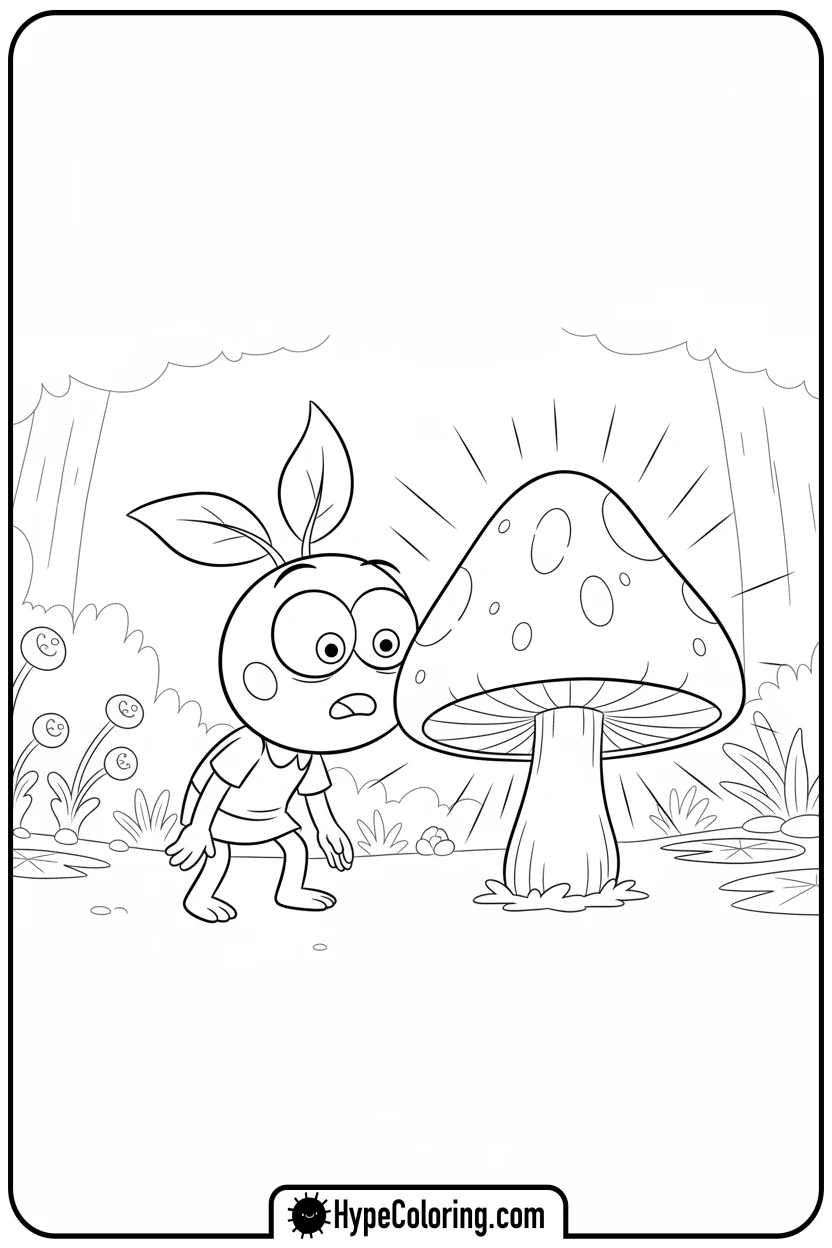 sprig-examining-glowing-mushroom - amphibia coloring pages sprig