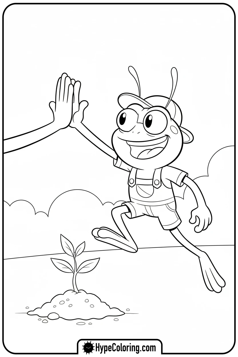 sprig-high-fiving-over-plant - amphibia coloring pages sprig