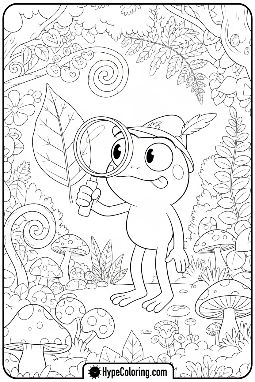 sprig-inspecting-leaf-with-magnifier - amphibia coloring pages sprig