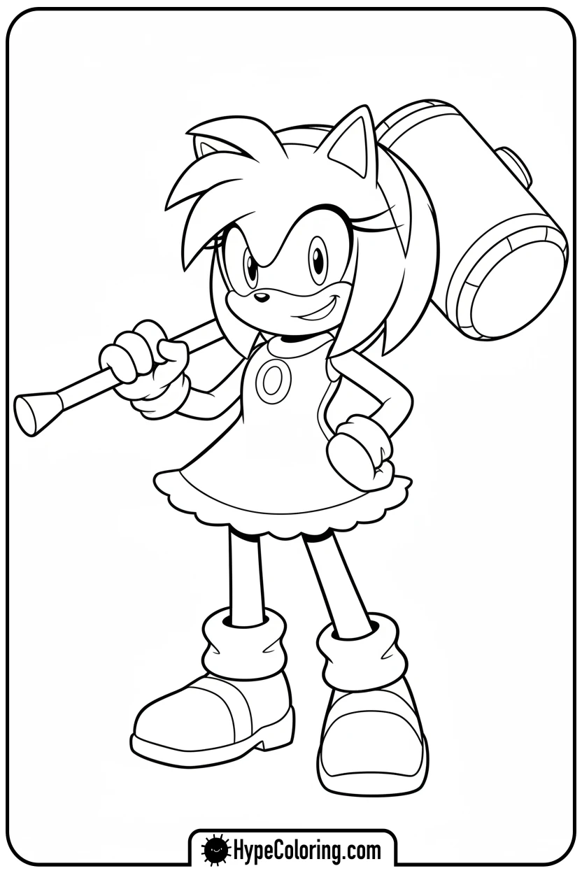 amy-holding-piko-piko-hammer - amy from sonic coloring pages