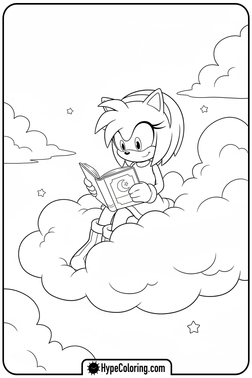 amy-reading-on-a-cloud - amy from sonic coloring pages