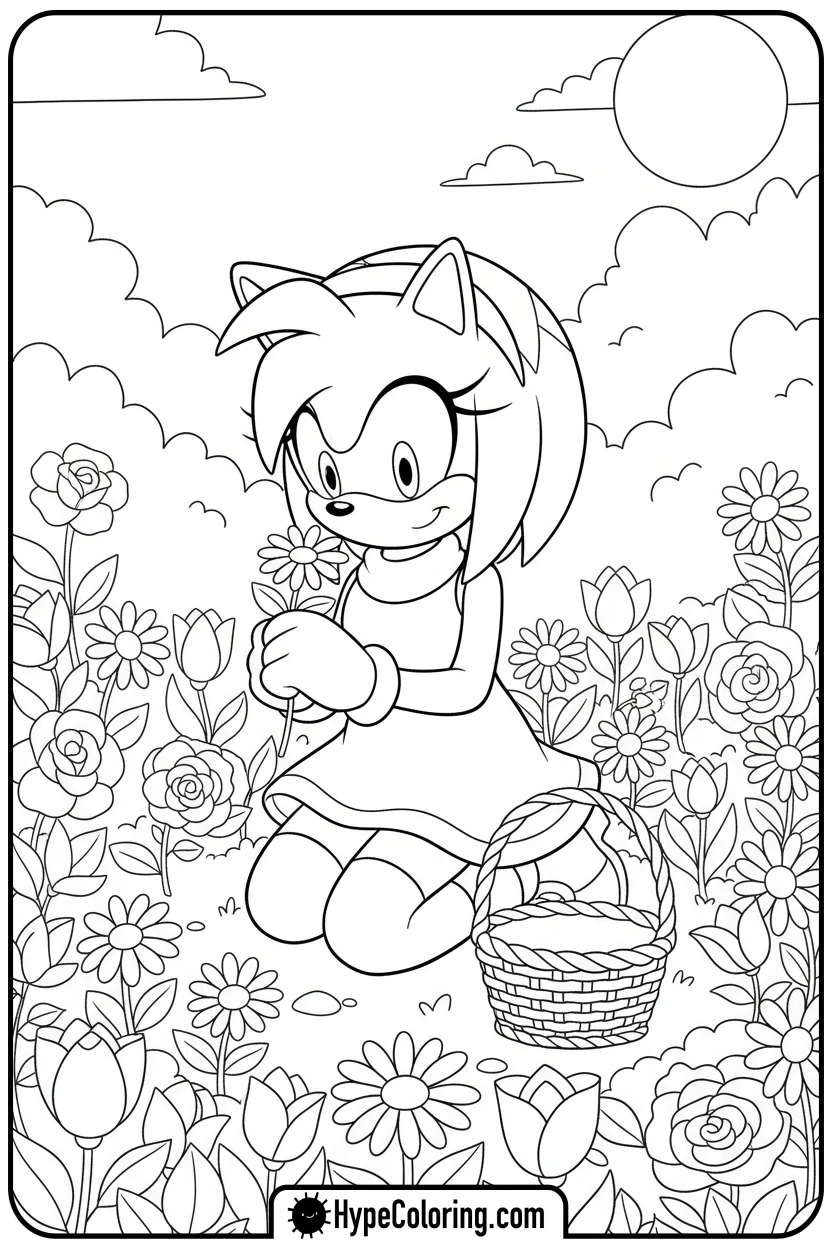 amy-picking-flowers - amy from sonic coloring pages