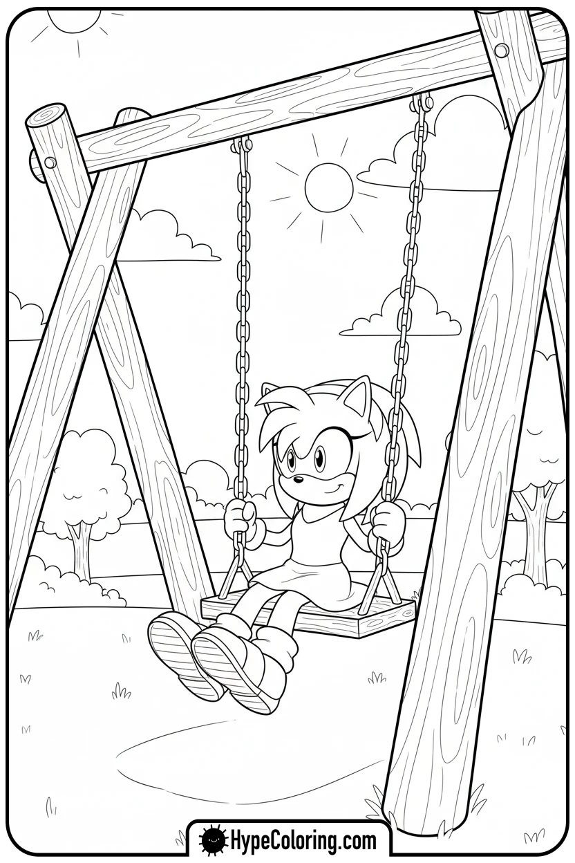 amy-on-a-swing - amy from sonic coloring pages