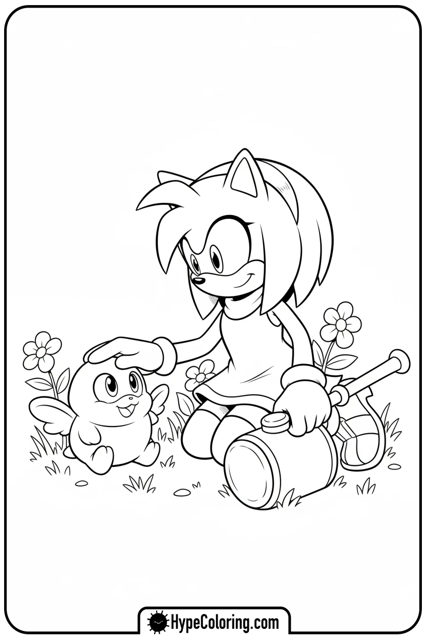 amy-petting-a-chao - amy from sonic coloring pages