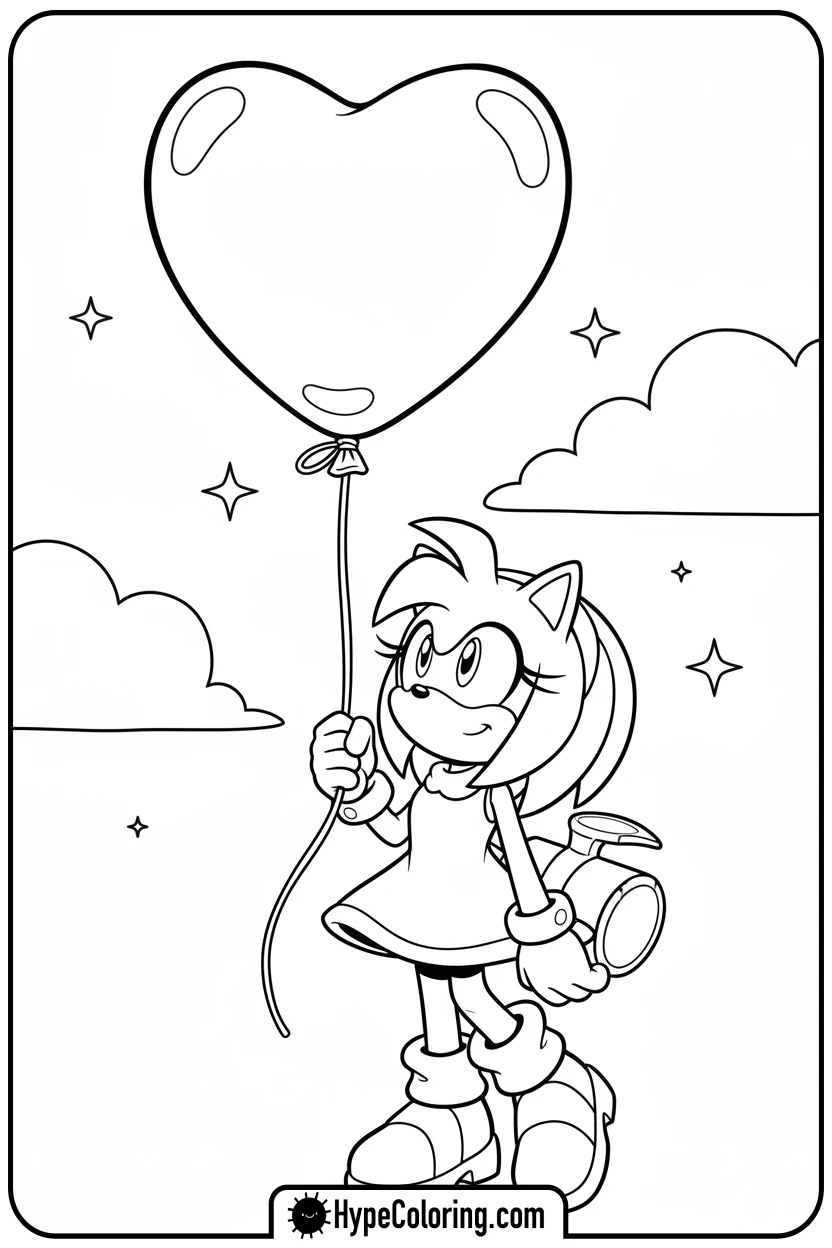 amy-with-heart-balloon - amy from sonic coloring pages