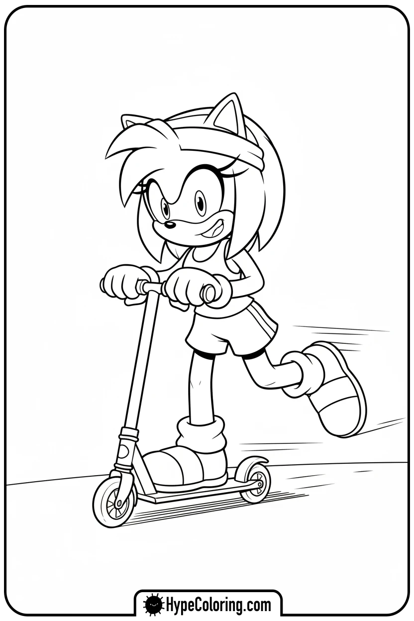 amy-riding-a-scooter - amy from sonic coloring pages