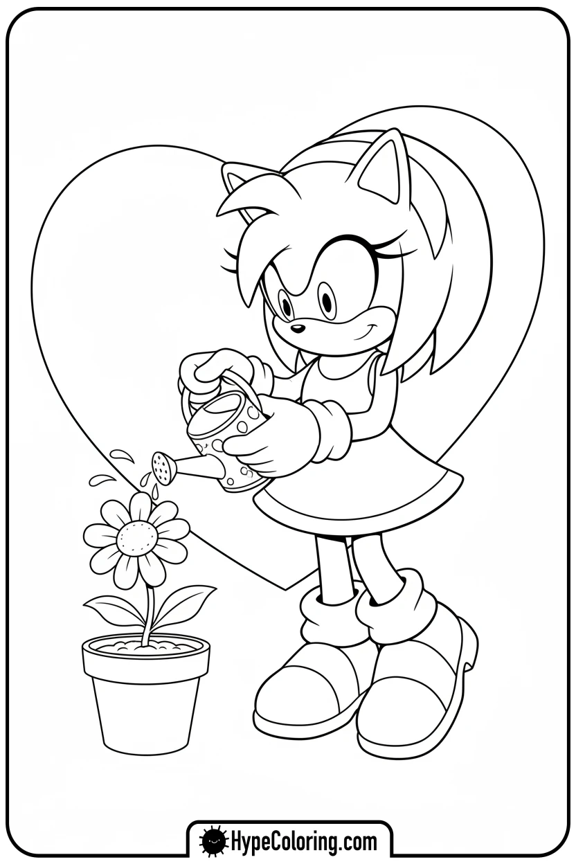 amy-watering-a-flower - amy from sonic coloring pages
