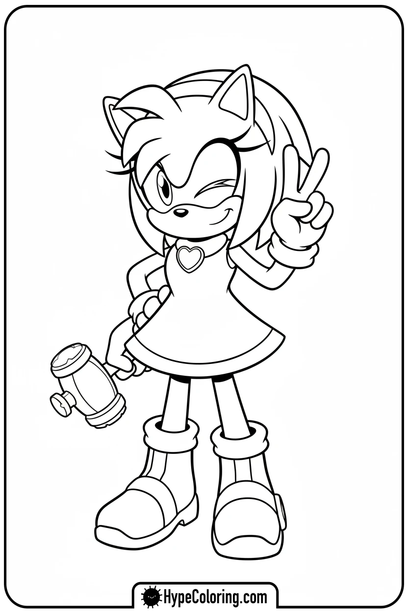 amy-making-a-peace-sign - amy from sonic coloring pages