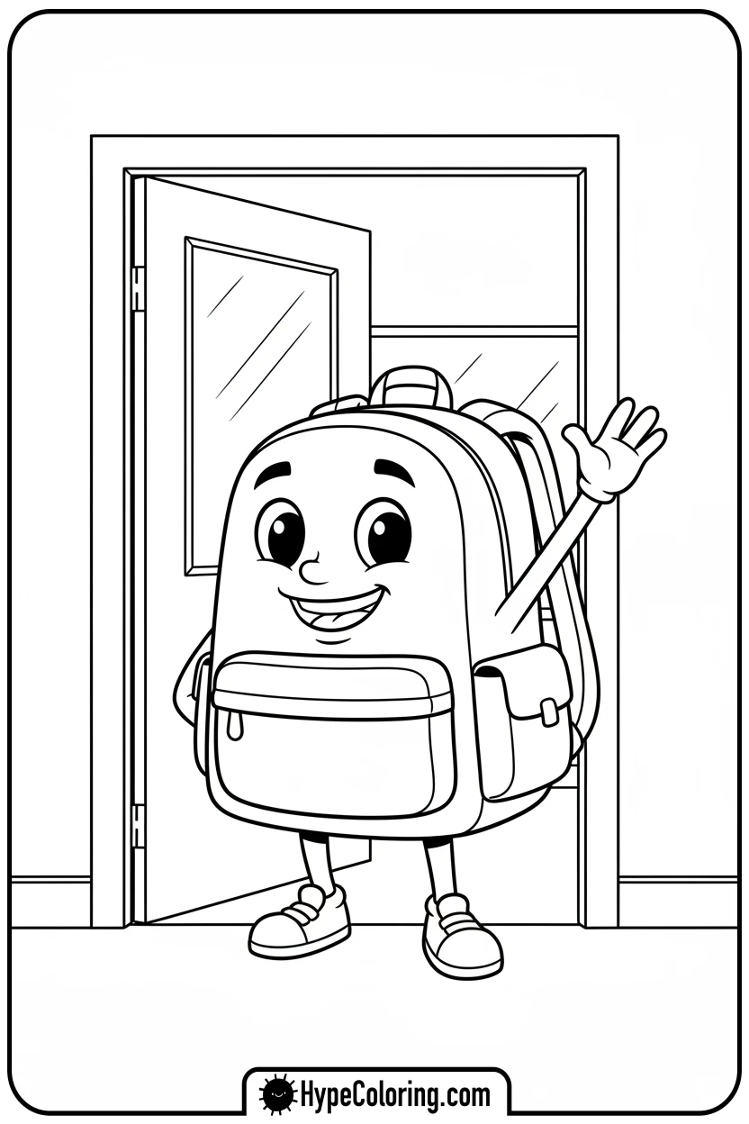 backpack-waving-hello - backpack coloring page