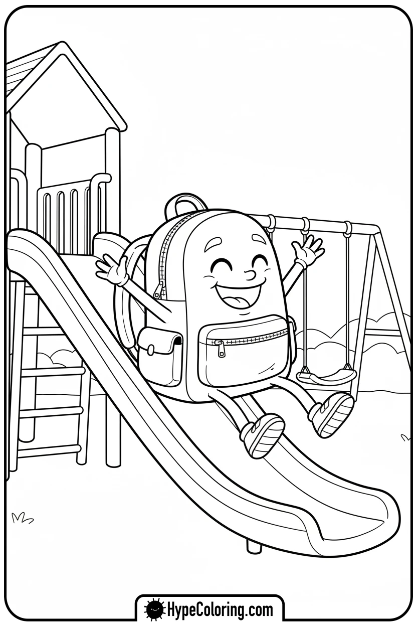 backpack-sliding-down-slide - backpack coloring page