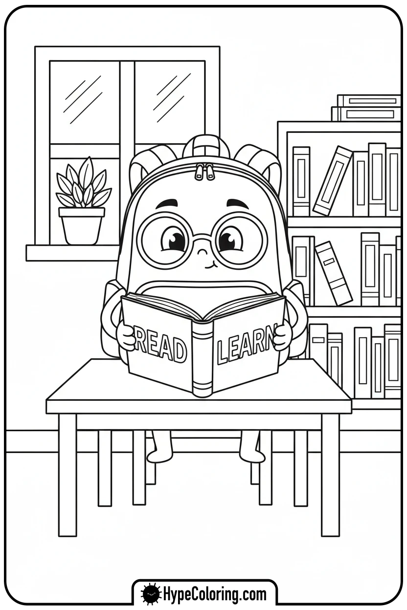 backpack-reading-at-desk - backpack coloring page