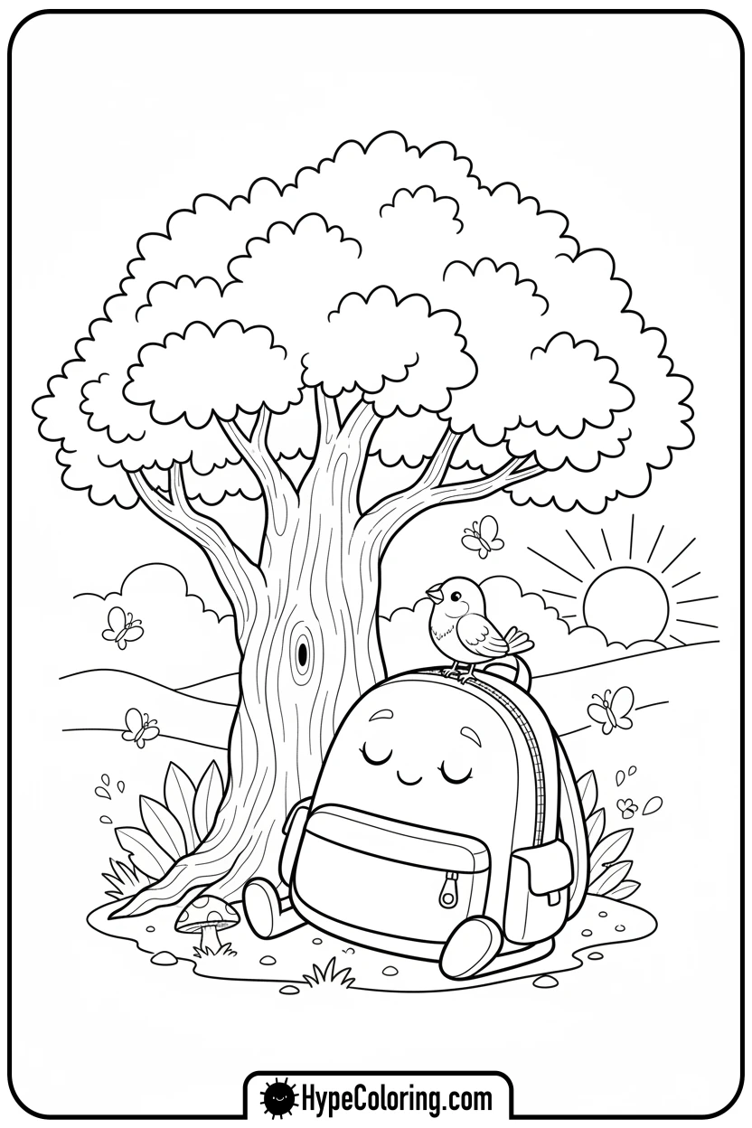 backpack-under-tree - backpack coloring page