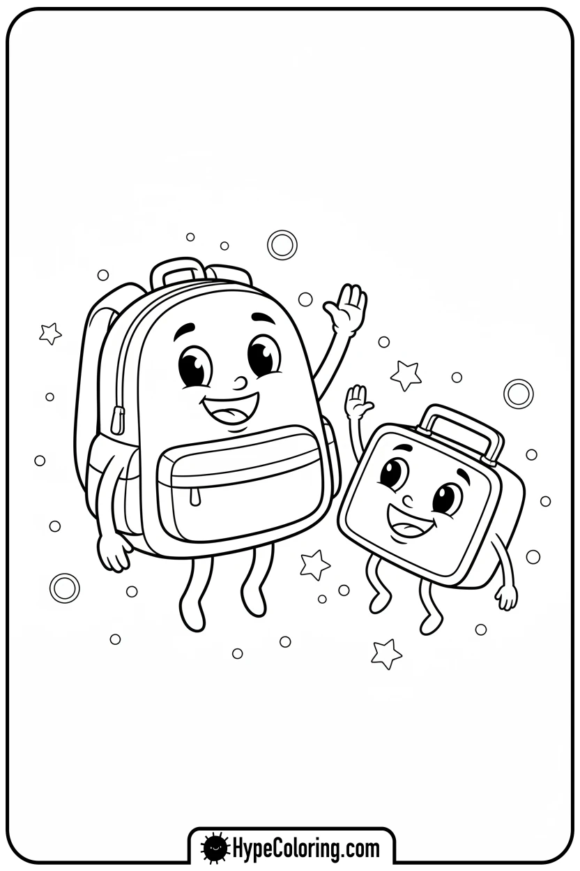 backpack-high-fiving-lunchbox - backpack coloring page