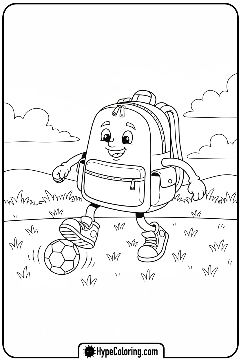 backpack-playing-soccer - backpack coloring page
