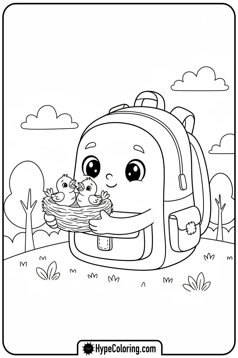 backpack-holding-bird-s-nest - backpack coloring page