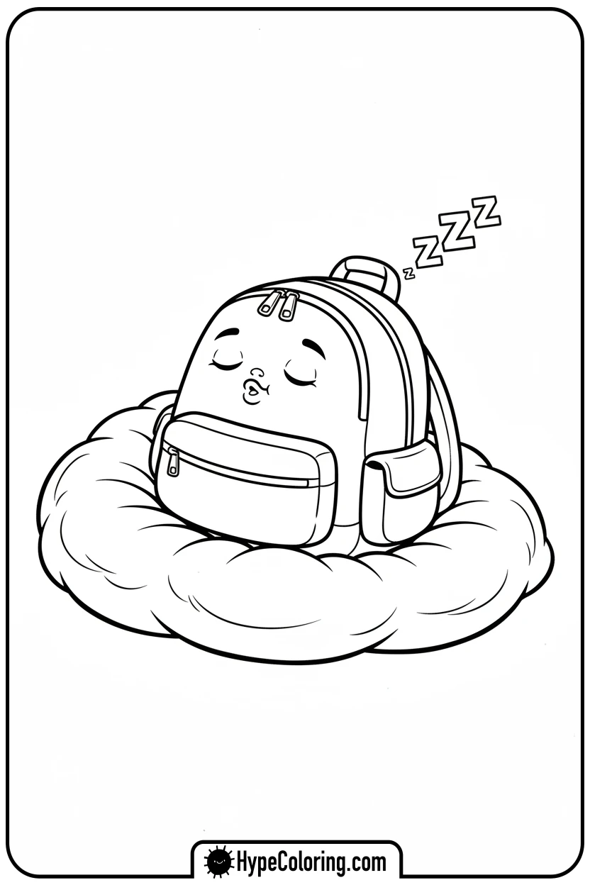 backpack-napping-on-cloud - backpack coloring page
