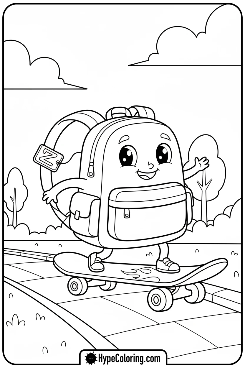 backpack-skateboarding - backpack coloring page
