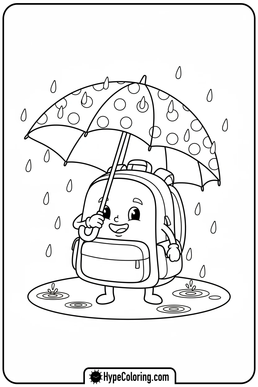 backpack-with-umbrella-in-rain - backpack coloring page