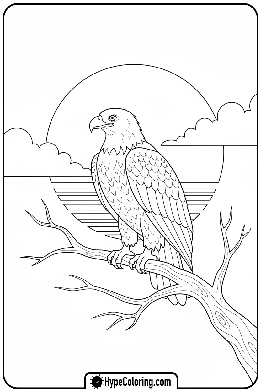 eagle-silhouette-at-sunset - bald eagle coloring page