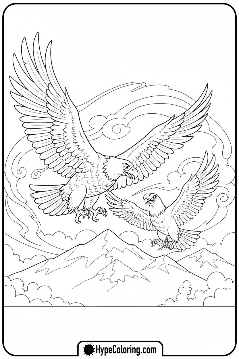 eagle-teaching-eaglet-to-fly - bald eagle coloring page